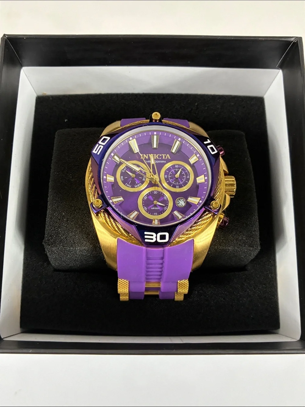 Invicta Purple and Gold Chronograph Men's Watch with Silicone Strap